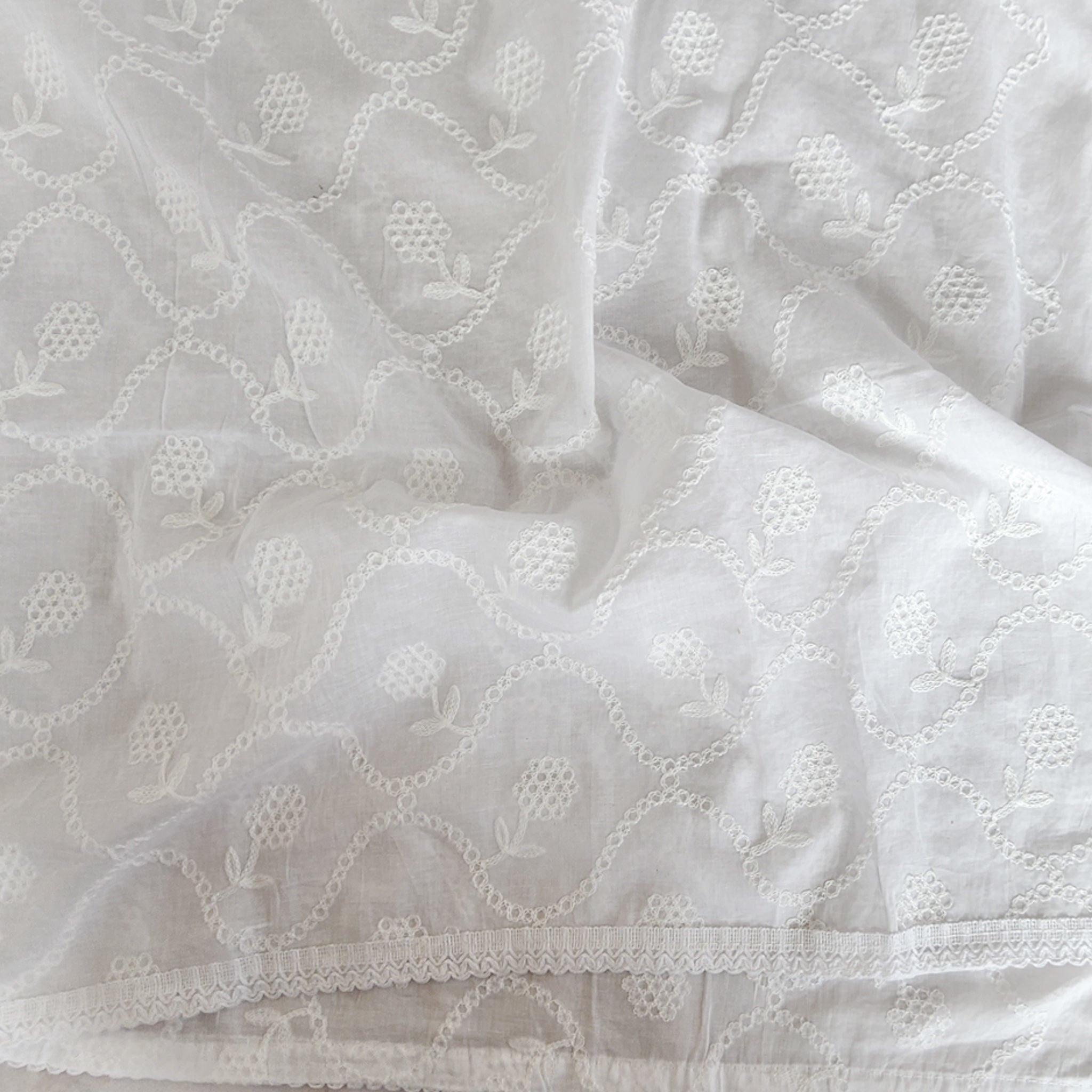 Rozana- Pure Mul Cotton White With Self Design intricate designs Embro ...