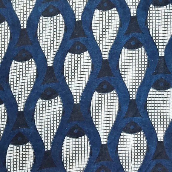 Pure Cotton Indigo With White Fish Motif Hand Block Print Fabric ...