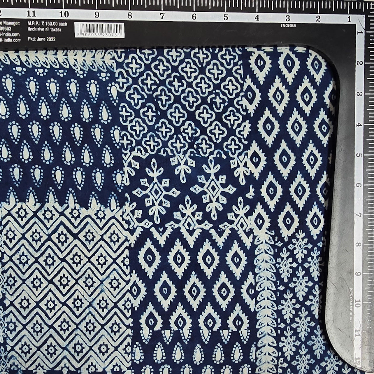 (Precut-1.80 )Pure Cotton Indigo Different Blocks Design Hand Block Pr ...