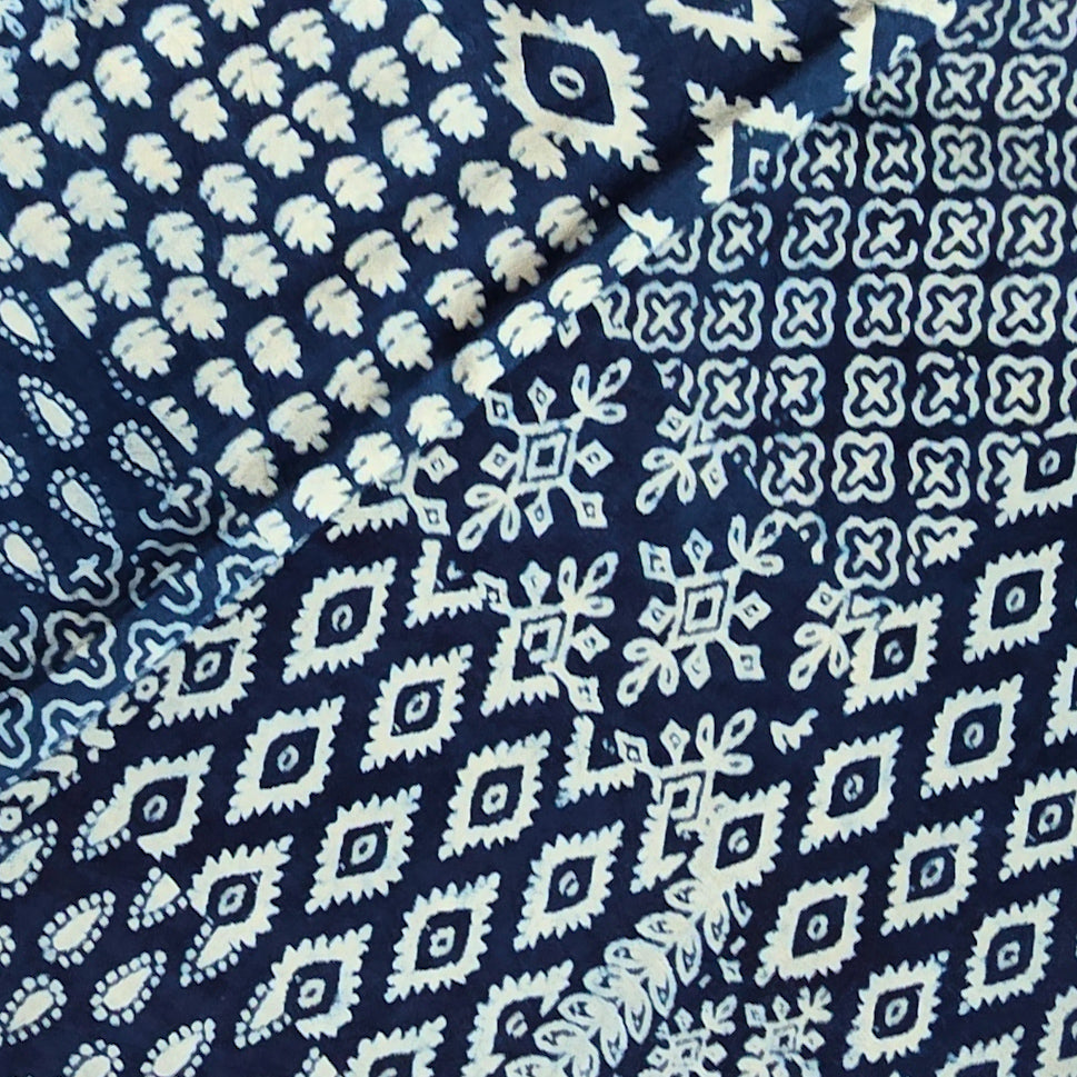 (Precut-1.80 )Pure Cotton Indigo Different Blocks Design Hand Block Pr ...