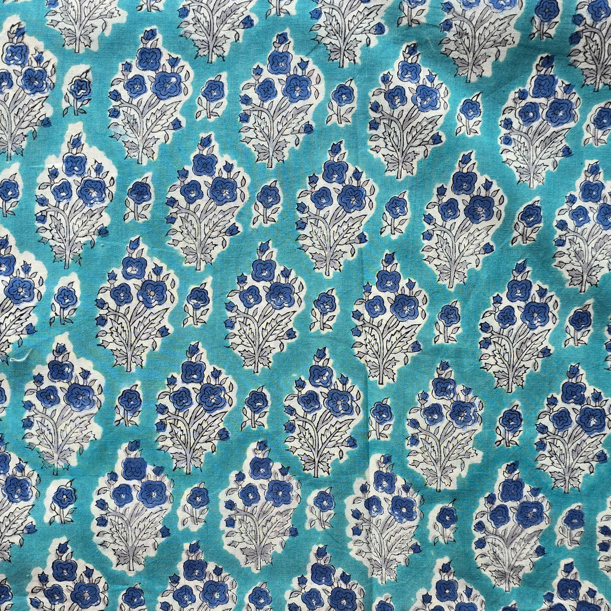 Jaipuri Pattern Vector (Pre-Cut 1.90 Meter) Pure Cotton Jaipuri Blue With Flower Plant Motif ...