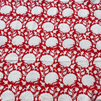 Modal Cotton Bagru Red With Cream Wild  Flower Jaal Hand Block Print Fabric