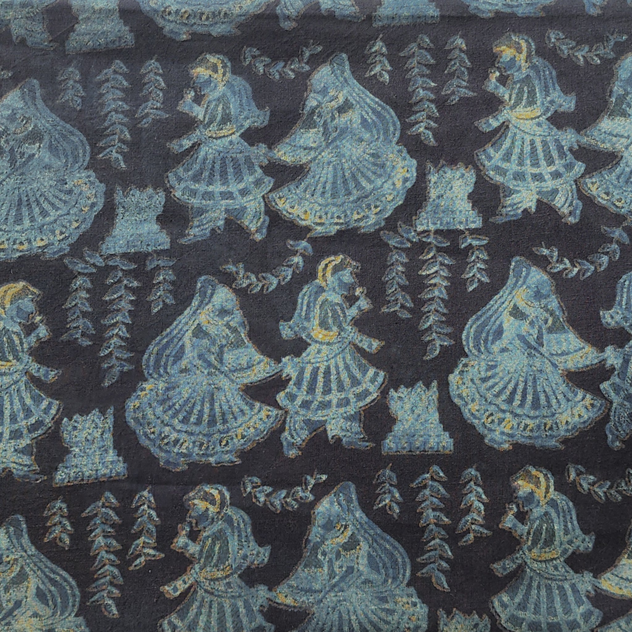 Pure Cotton Vanaspati Black With Rust Blue Phera Print Hand Block Prin ...