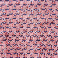 Pure Cotton Jaipuri Peach With Orange Flower Motif Hand Block Print Fabric
