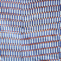 Pure Cotton Jaipuri White With Blue Rectangle Stripes, Orange And Red Dots Hand Block Print Fabric