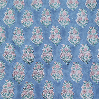 Pure Cotton Jaipuri Blue With Flower Plant Motif Hand Block Print Fabric