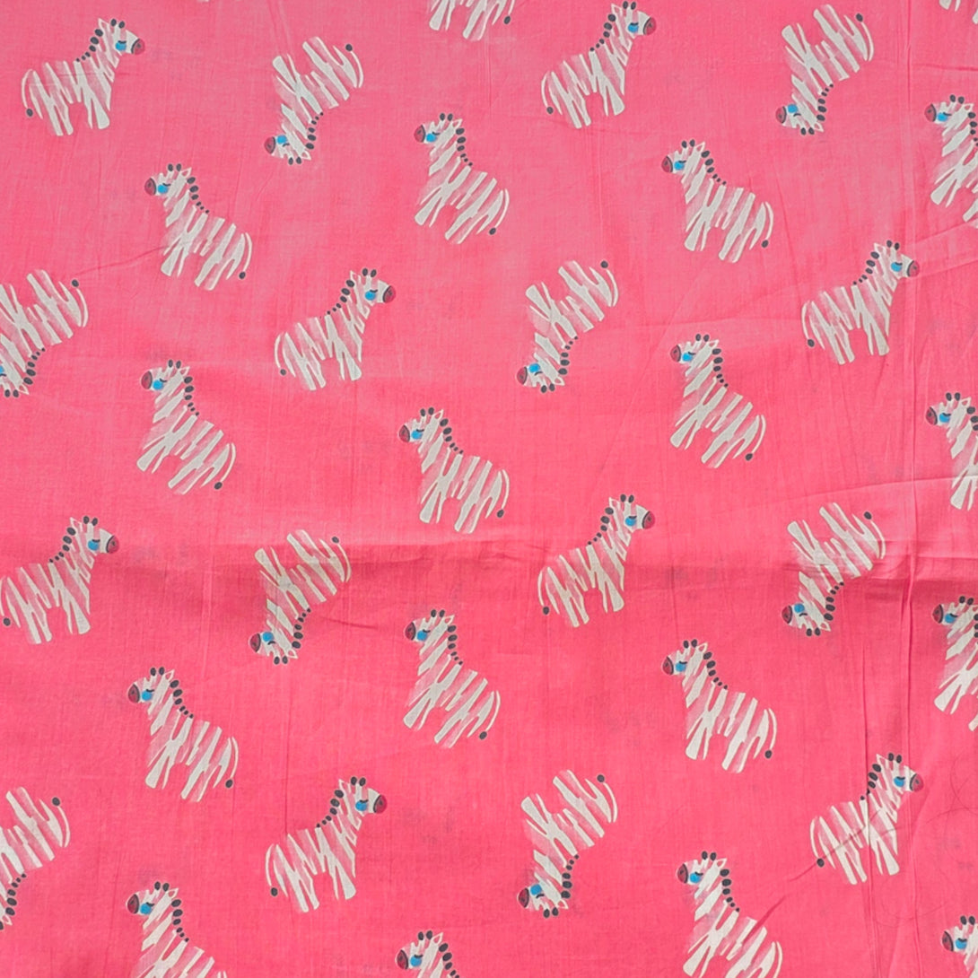 Pure Cotton Screen Print Pink With BabyZebras Motif Fabric – Sanskruti