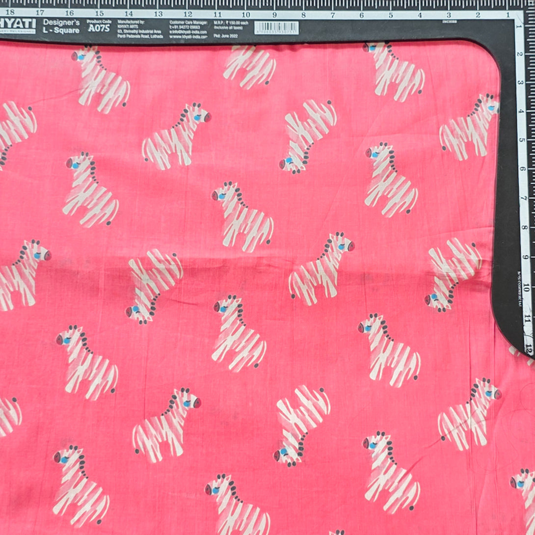 Pure Cotton Screen Print Pink With BabyZebras Motif Fabric – Sanskruti