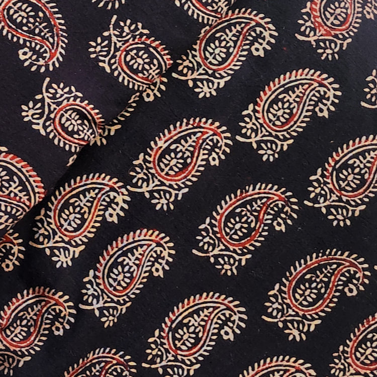 Pure Cotton Ajrak Vegetable Dyed Black With Red And Cream Kairi Hand B ...