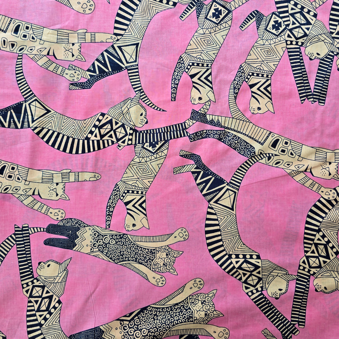 Pure Cotton Pink With Egyptian Cat Screen Print Fabric – Sanskruti