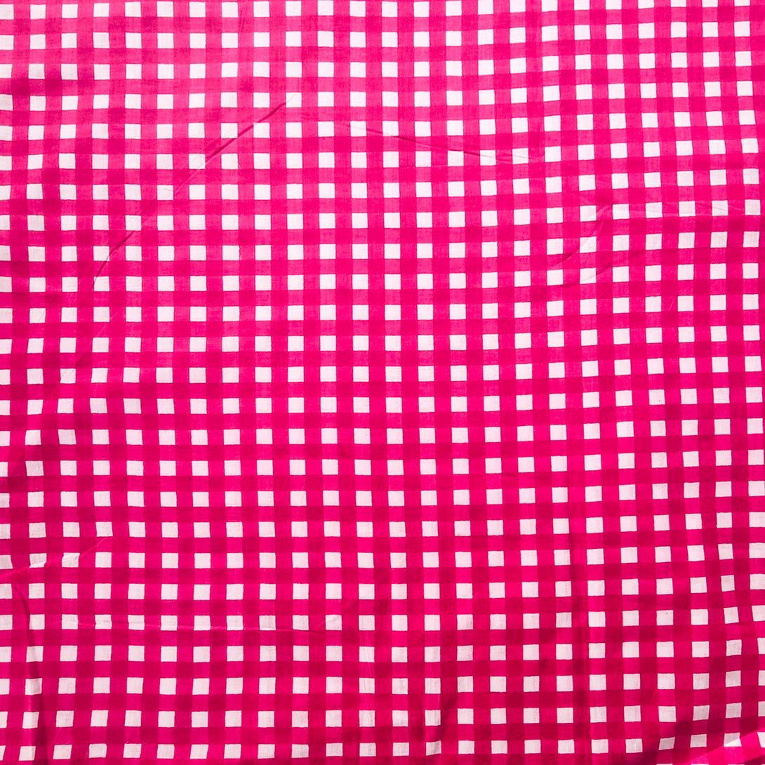 Pure Cotton Pink With White Checkered pattern Screen Print Fabric ...