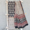 AADHYA-Modal Cotton Black With  White Flower Motif Top And White With Black Design Modal Bottom And Chiffion Dupatta