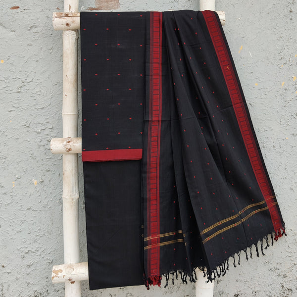 KAAMINI  - Pure Cotton South Handloom Butti Fabric With South Cotton Bottom And Dupatta Black