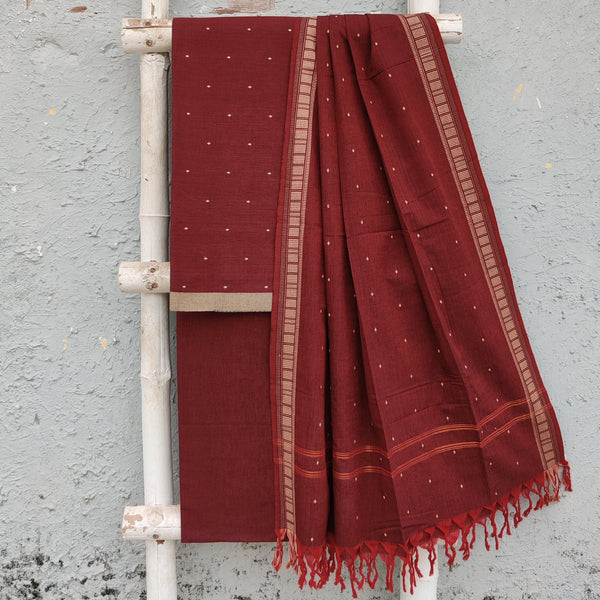 KAAMINI - Pure Cotton South Handloom Butti Fabric With South Cotton Bottom And Dupatta Maroon
