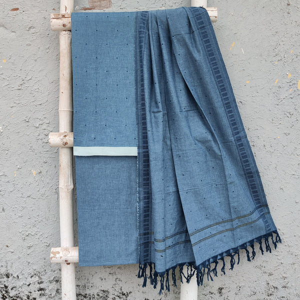 KAAMINI - Pure Cotton South Handloom Butti Fabric With South Cotton Bottom And Dupatta Powder Blue