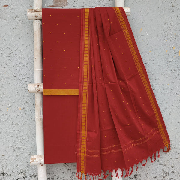 KAAMINI - Pure Cotton South Handloom Butti Fabric With South Cotton Bottom And Dupatta Red