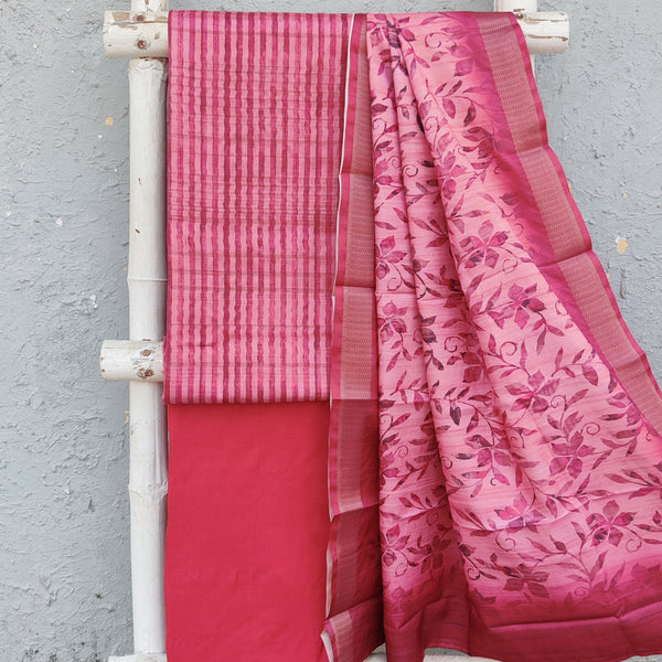 AARVI- Cotton Slik Pink Intricate Design Top And Rayon Pink Bottom And Cotton Slik Dupatta