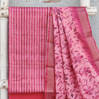 AARVI- Cotton Slik Pink Intricate Design Top And Rayon Pink Bottom And Cotton Slik Dupatta