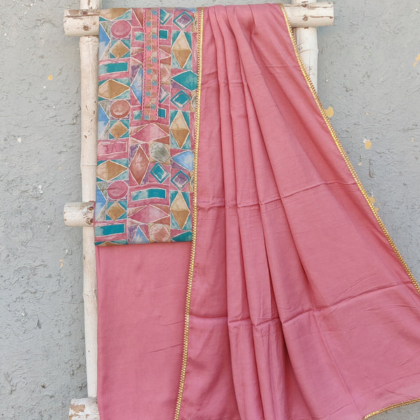 AASHVI-Pure Cotton Digital Print Top And Plain Peach Bottom And Plain Peach Dupatta