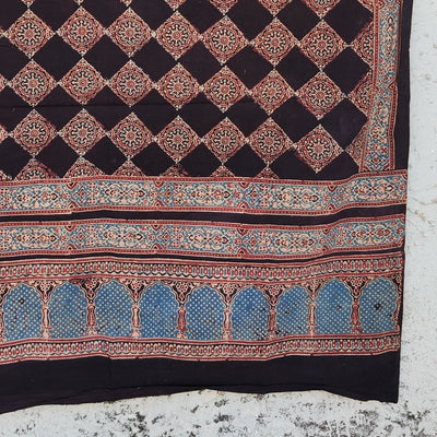 AASMA-Pure Cotton Ajrak Black And Rust Red And  Dupatta