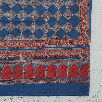 AASMA-Pure Cotton Ajrak Blue And Red  Dupatta