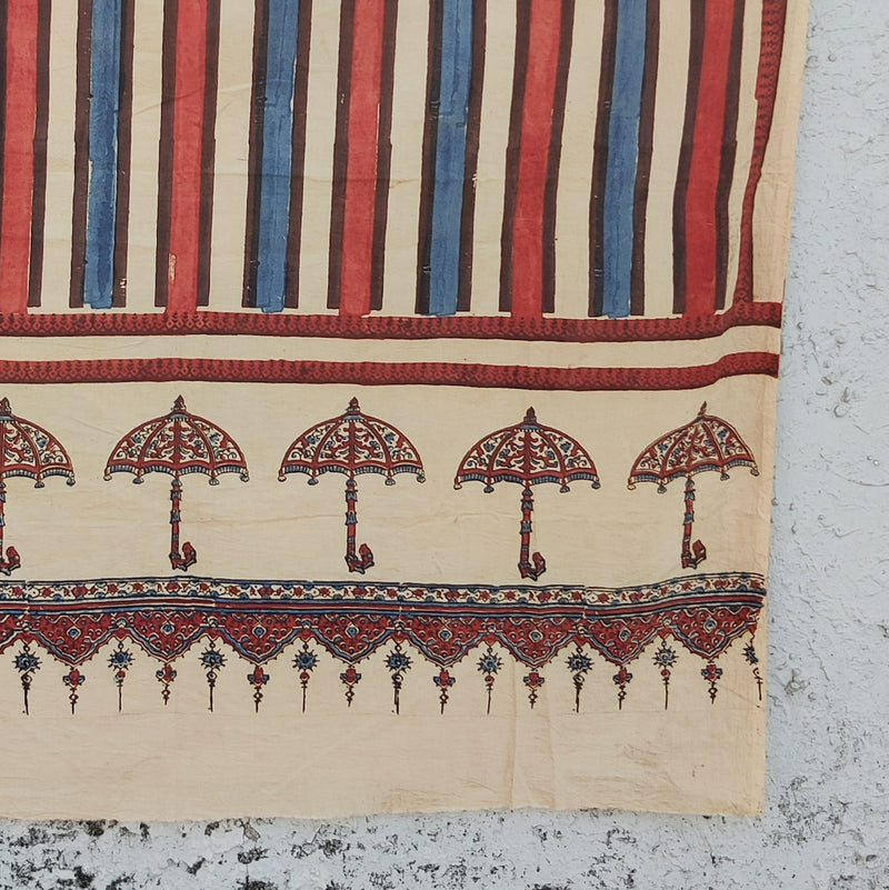 AASMA-Pure Cotton Ajrak Cream And Rust Red And Blue Dupatta