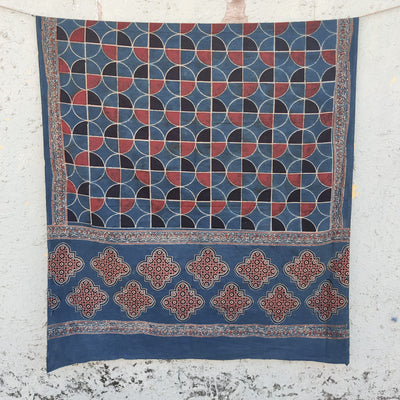 AASMA-Pure Cotton Ajrak Intricate Design Blue And Black And Red Dupatta