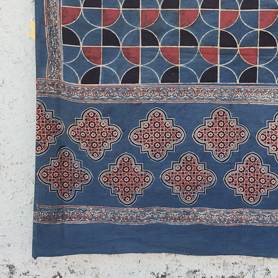 AASMA-Pure Cotton Ajrak Intricate Design Blue And Black And Red Dupatta