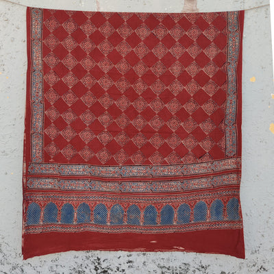 AASMA-Pure Cotton Ajrak Intricate Design Red And Blue  Dupatta
