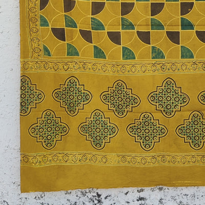 AASMA-Pure Cotton Ajrak Intricate Design Yellow And Black And Green Dupatta