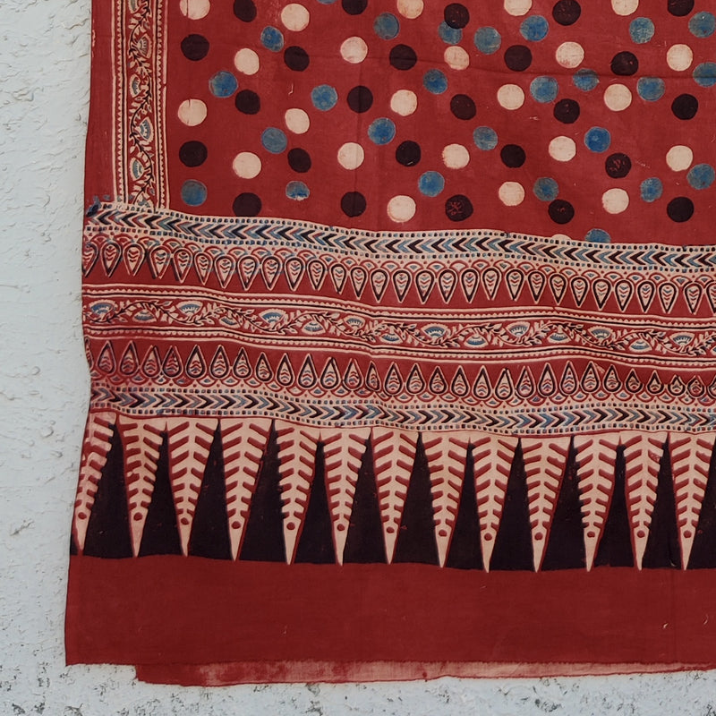 AASMA-Pure Cotton Ajrak Rust Red And Cream And Rust Blue  Dots Dupatta