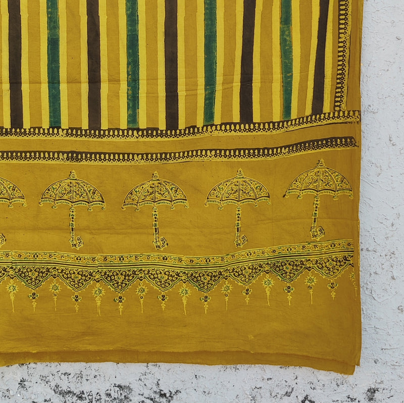 AASMA-Pure Cotton Ajrak Yellow And Black And Green Dupatta
