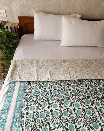ABHILASHA - Pure Cotton Soft Hand Block Printed Double Bed Reversible Dohar Blanket