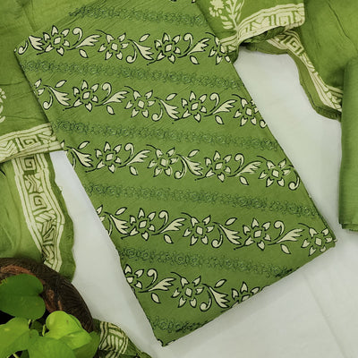 ADITI-Pure Cotton Silk Green With Heavy Emboriderey Full Top And Pure Cotton Silk  Green Bottom And Cotton Silk  Dupatta
