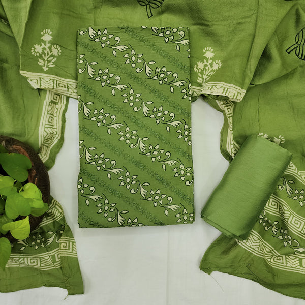 ADITI-Pure Cotton Silk Green With Heavy Emboriderey Full Top And Pure Cotton Silk  Green Bottom And Cotton Silk  Dupatta