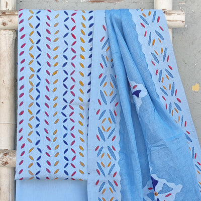 APPLIQUE QUEEN- Pure Cotton Monochrome Blue Applique With Different Colour Emboriderey Suit