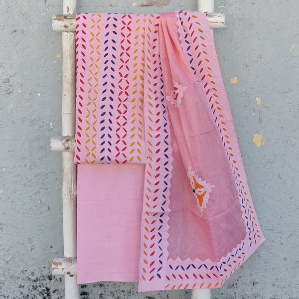 APPLIQUE QUEEN- Pure Cotton Monochrome Light Pink Applique With Different Colour Emboriderey Suit