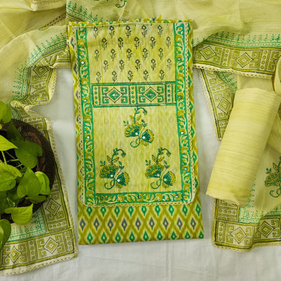 ARITA-Pure Cotton Green With Yoke Top And Cotton Cream With Light Green And Cotton Dupatta
