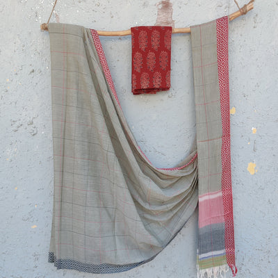 Anika-Pure Cotton Handloom  Grey Saree