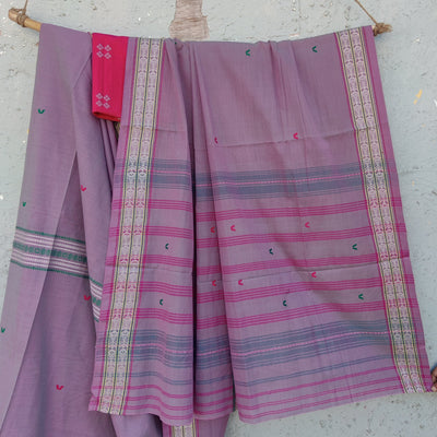 Anika-Pure Cotton Handloom Purple Saree
