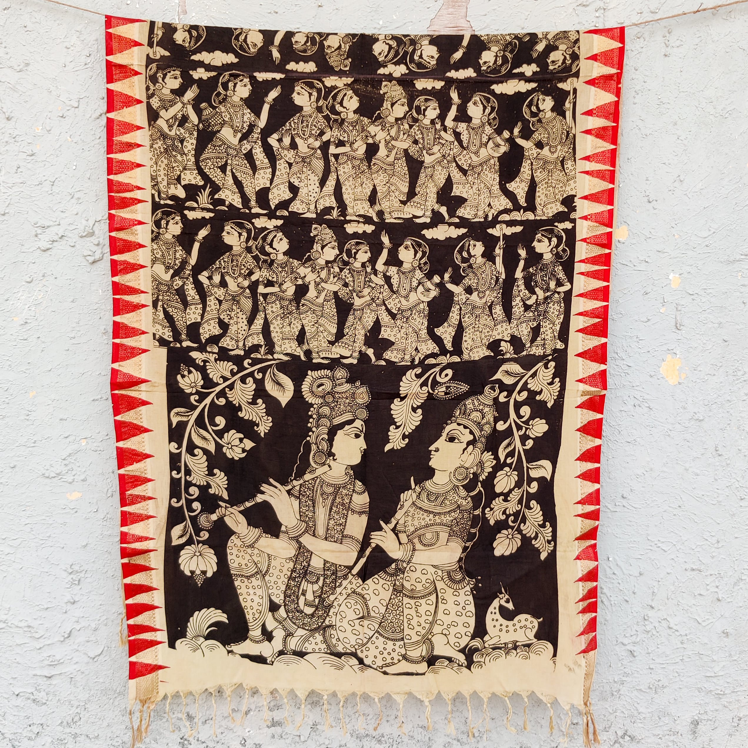 Bandhani Top BANDHANI-KALAMKARI-Pure Cotton Bandhani Top Fabric With Hand Painted K ...