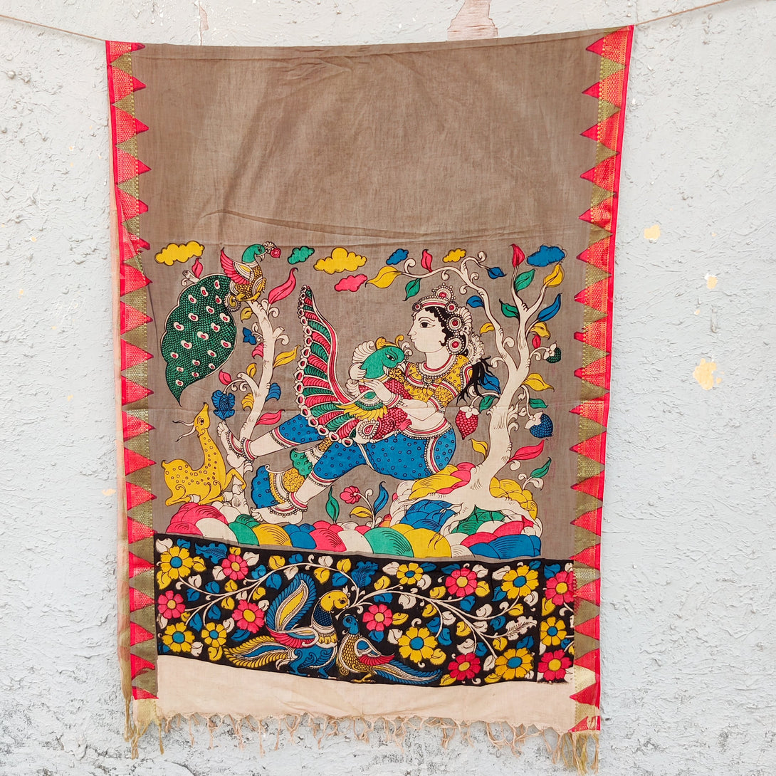 BANDHANI-KALAMKARI-Pure Cotton Bandhani Top Fabric With Hand Painted K ...