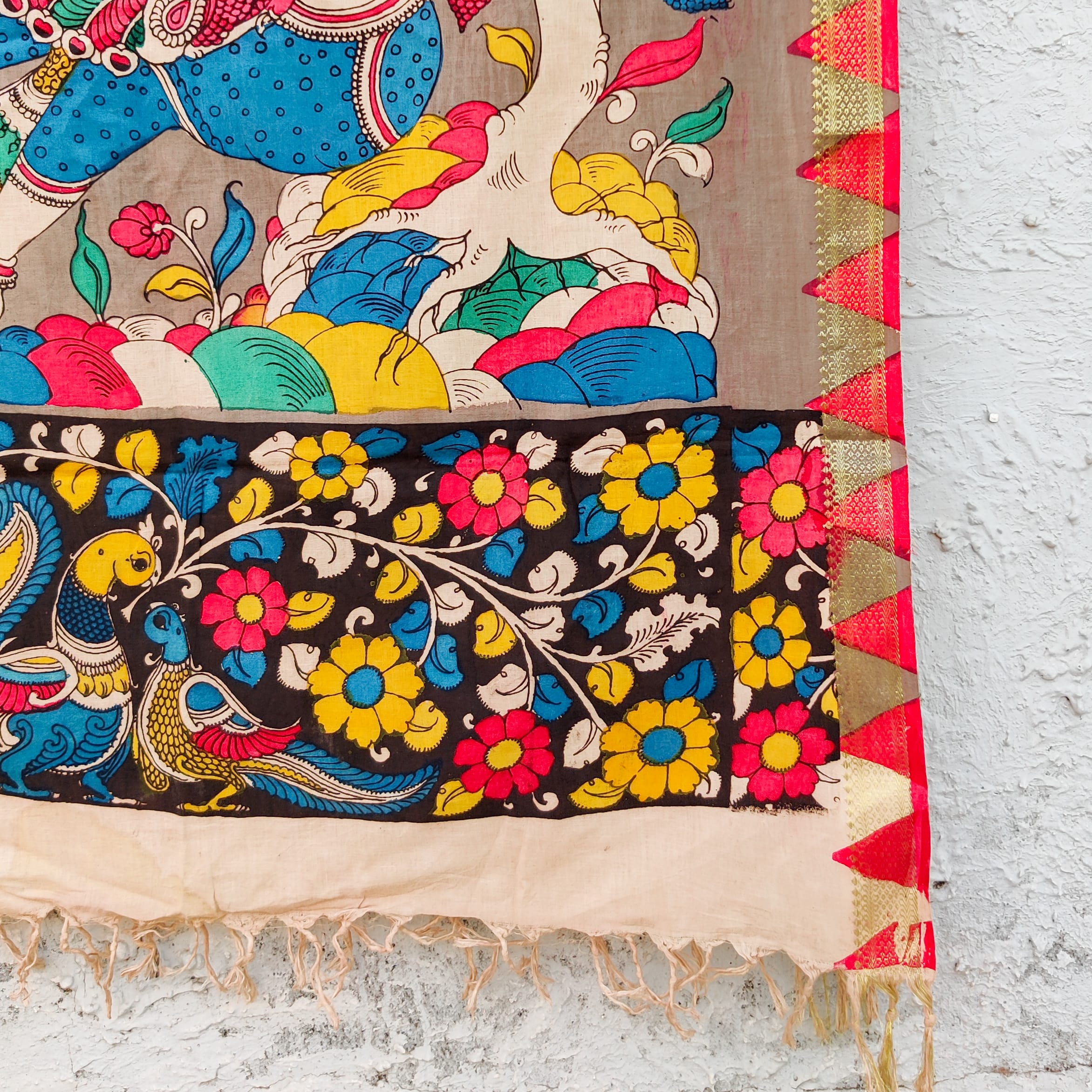 BANDHANI-KALAMKARI-Pure Cotton Bandhani Top Fabric With Hand Painted K ...