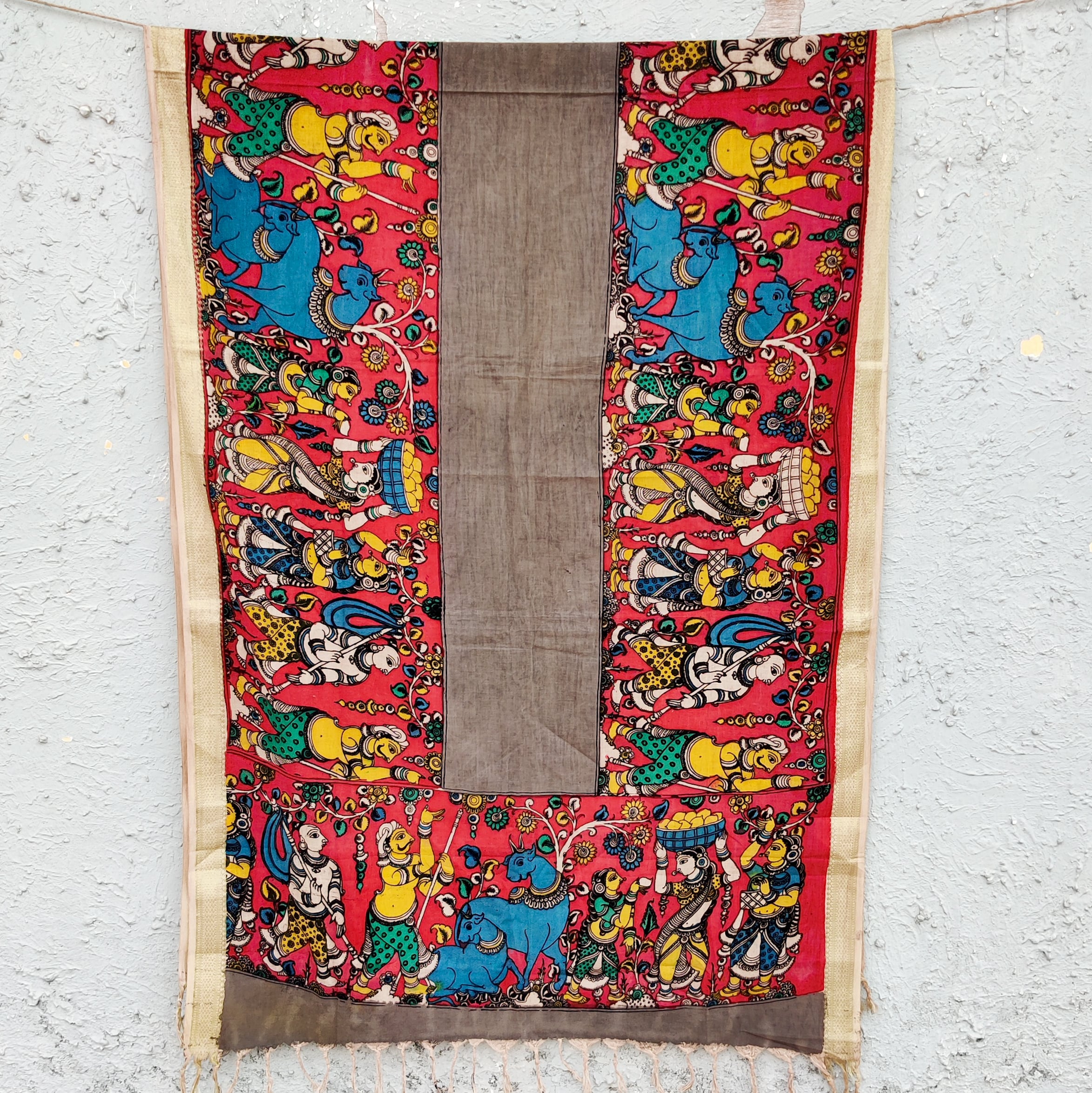 Bandhani Top BANDHANI-KALAMKARI-Pure Cotton Bandhani Top Fabric With Hand Painted K ...