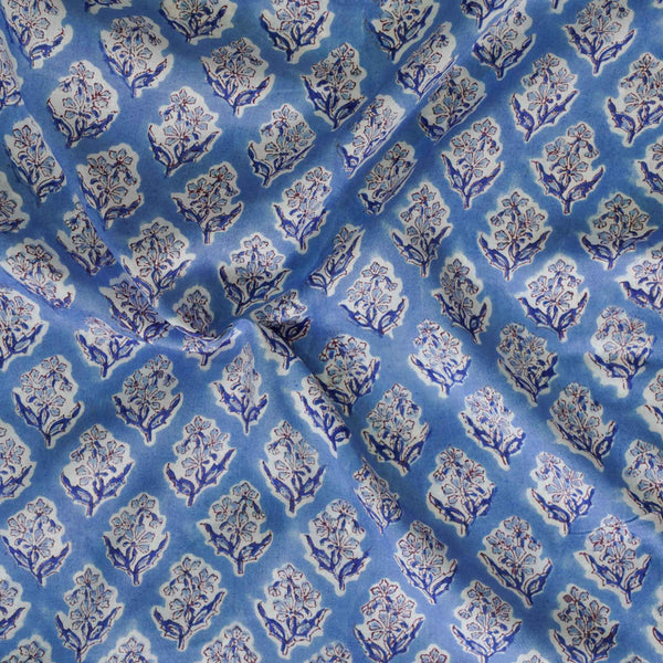 BLOUSE PIECE 0.80 CM Modal Cotton Jaipuri Dark Blue Flower Motifs Hand Block Print Fabric