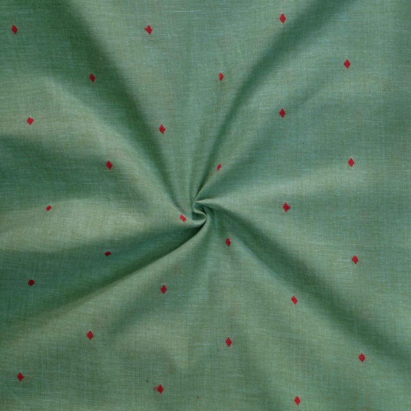 BLOUSE PIECE 80 CM Pure South Cotton Handloom Green With Rust Dots Woven Fabric