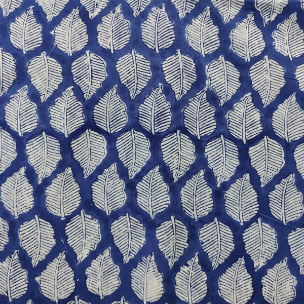 BLOUSE PIECE 0.90 CM Pure Cotton Jaipuri Blue With Leaf Motifs Hand Block Print Fabric
