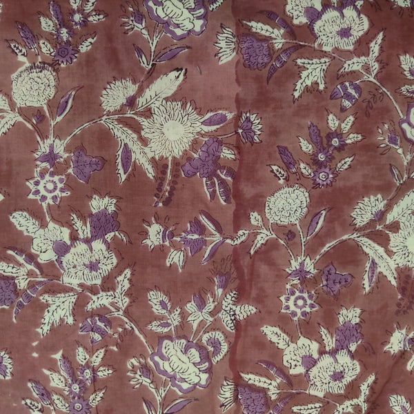 BLOUSE PIECE 1.25 METER Pure Cotton Chicku Jaipuri With Cream Lavender Jaal Hand Block Print Fabric
