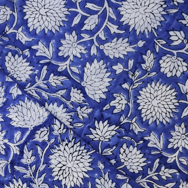 BLOUSE PIECE 80 CM Pure Cotton Jaipuri Blue With Marrigold Jaal Hand Block Print Fabric
