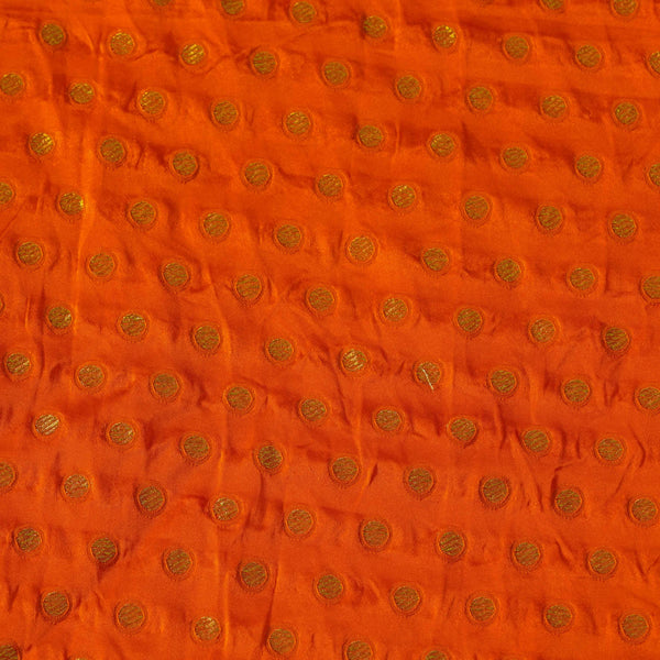 PRE-CUT 1.35 METER Banarasi Brocade Orange With Gold Polka Woven Fabric